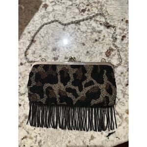 XOXO New York beaded leopard print evening bag